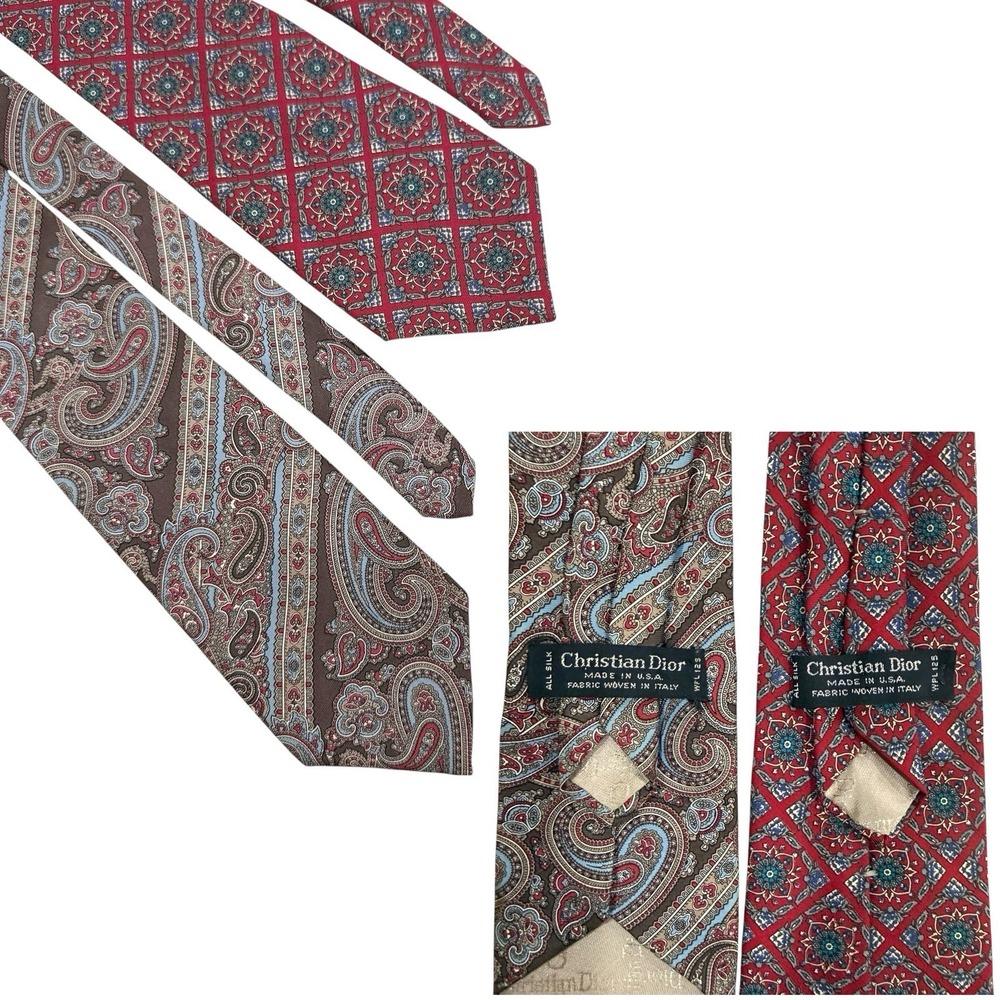 Christian Dior Silk Tie Men's Paisley & Geometric - Made In USA - Vintage